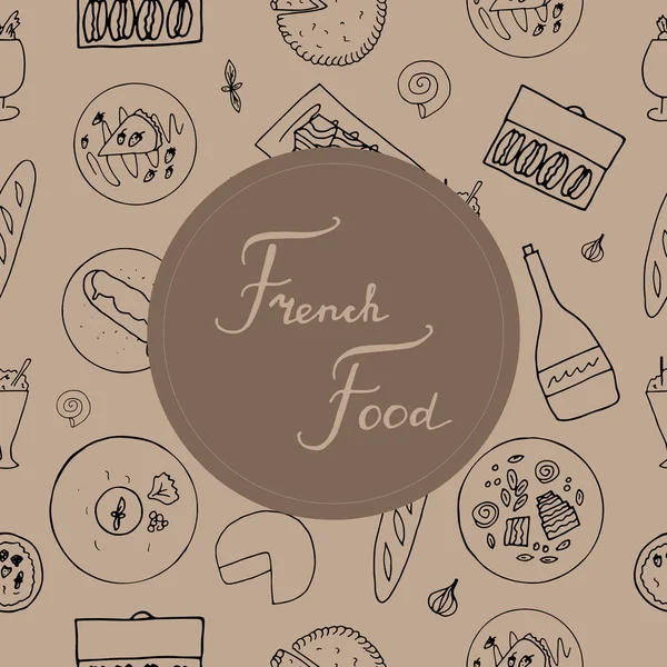 Dibujado a mano cocina francesa patrón sin costuras . — Vector de stock