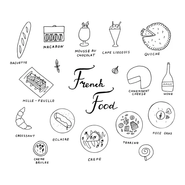 Cocina francesa dibujada a mano — Vector de stock