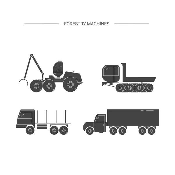 Maszyny do prac leśnych wektor zestaw ikon linii — Wektor stockowy