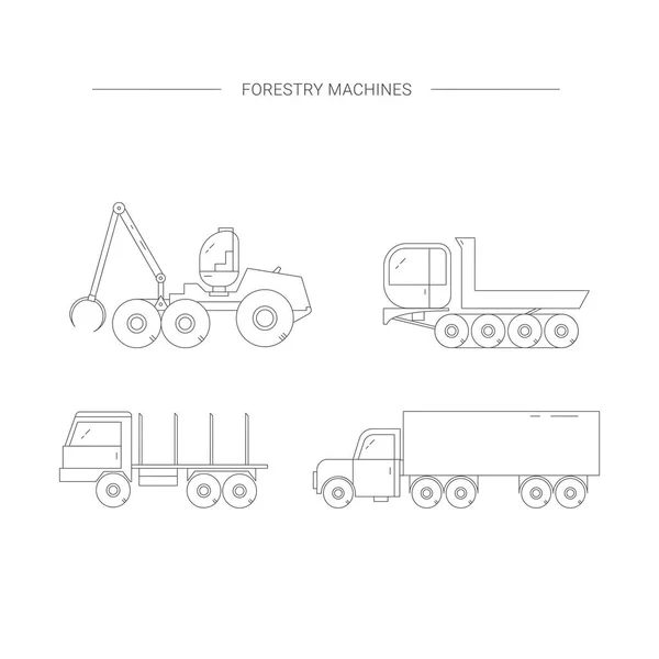 Zestaw ikon wektor linii maszyn leśnych — Wektor stockowy