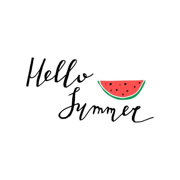 Summer hand darwing calligraphy with watermelon. — Stock Vector