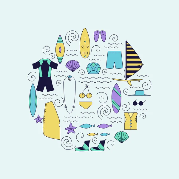 Iconos de línea de windsurf . — Vector de stock