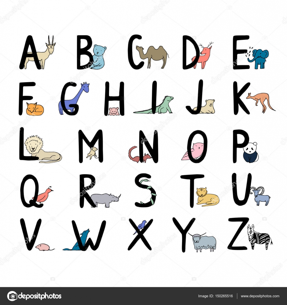 子供の動物のアルファベットを手書き — ストックベクター © elinkim
