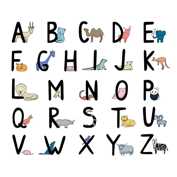 手绘动物字母表为孩子. — 图库矢量图片