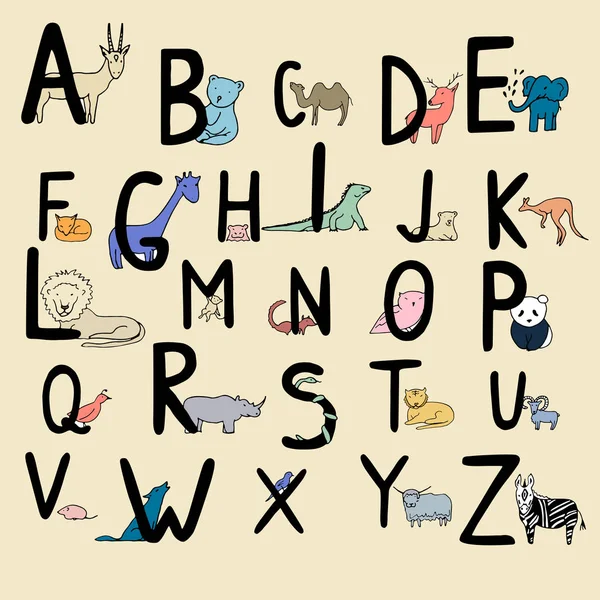 Ручний намальований тваринний алфавіт для дітей . — стоковий вектор