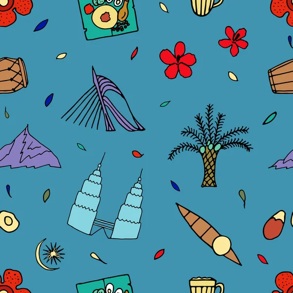 Culture of Malaysia hand drawn seamless pattern.