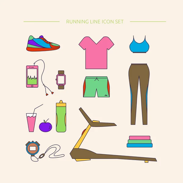 Ρούχα και αξεσουάρ για τρέξιμο. — Διανυσματικό Αρχείο