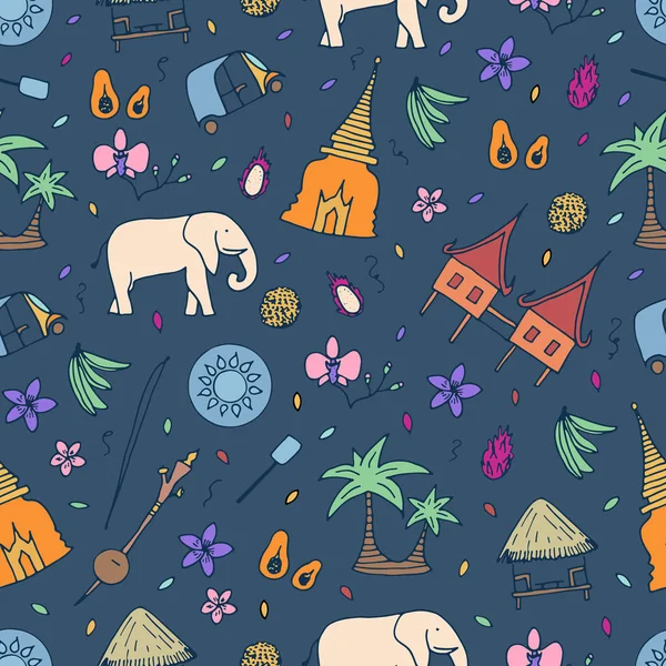 Culture of Thailand seamless pattern. Hand drawn design elements