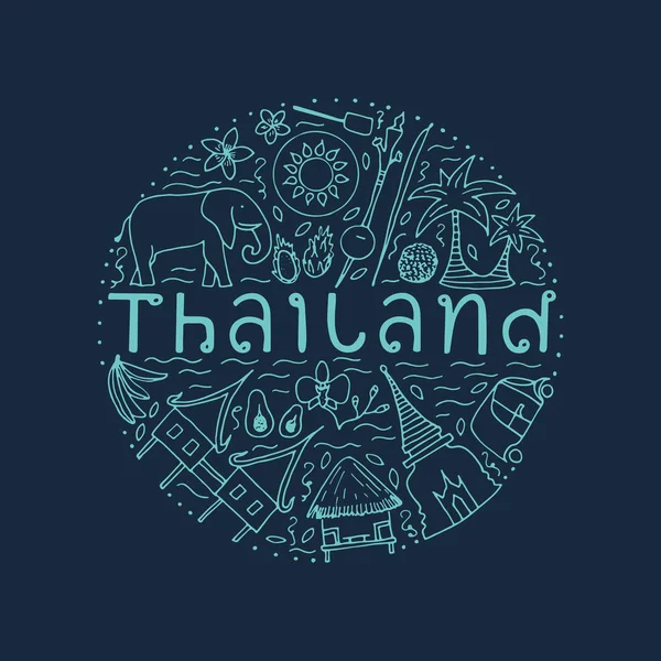 Hand getekende design concept met de belangrijkste bezienswaardigheden van Thailand. — Stockvector