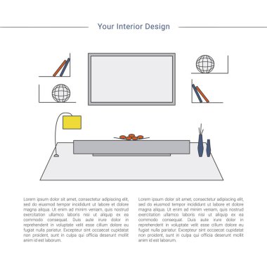Oturma odası iç tasarım konsepti. Ev tasarım şablonu. 