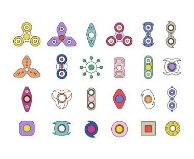 İplikçiler satır Icon set kıpır. Stres giderici oyuncak. 