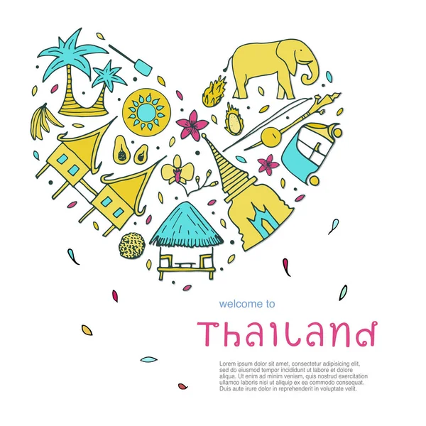 Culture of Thailand design concept. Hand drawn symbols. — Stock Vector