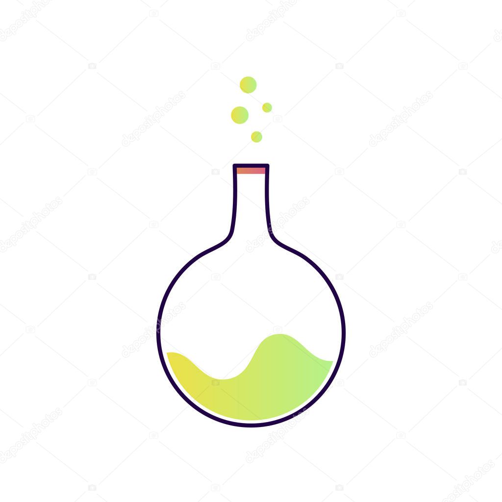 Flask with chemical substance. Isolated flat line gradient icon.
