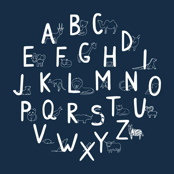 Handgezeichnetes Tier-Alphabet für Kinder. — Stockvektor