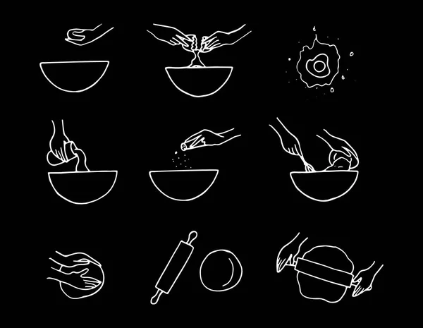 Processo de preparação de massa desenhada à mão . —  Vetores de Stock