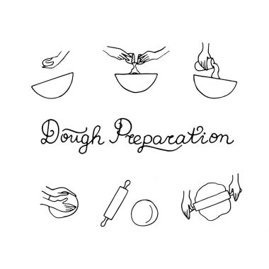 Hamur hazırlık kavram. Doodle vektör çizim.  