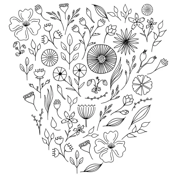 Flores de garabato dibujadas a mano . — Archivo Imágenes Vectoriales