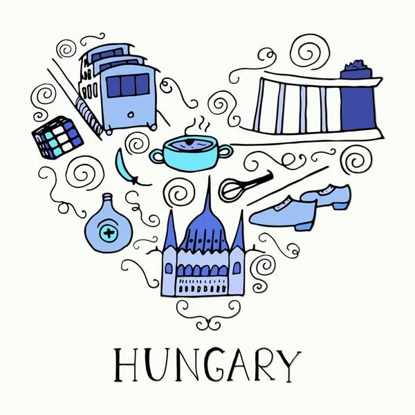 Magyarország a szimbólumok formájában a szív. — Stock Vector