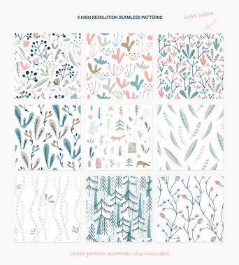 Wildwood çiçek Dikişsiz desen koleksiyonu. Vektör orman yazdırma