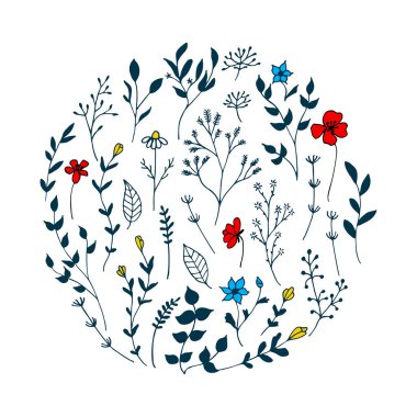 Daire şeklinde romantik çiçek öğeleri. 