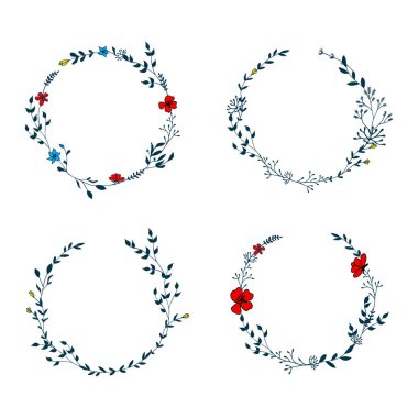 Narin çiçek çelenk koleksiyonu. Çiçek çerçeveler el çekilmiş. 