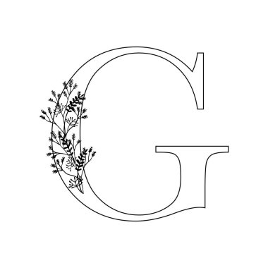 Çiçek mektup G. romantik yazı tasarım çiçekli. 