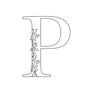 Çiçek mektup P. romantik yazı tasarım çiçekli. 