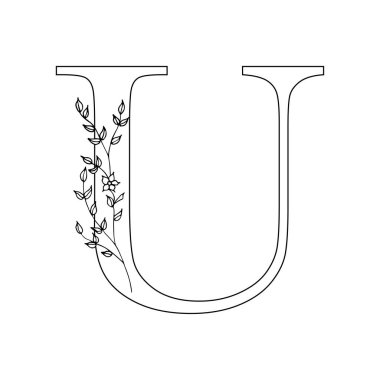 Floral harf U. romantik tasarım çiçekler ile yazı. 