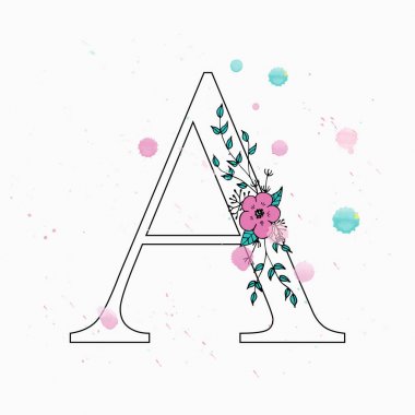 Bir mektup. Sulu boya damla çiçek alfabe el çekilmiş. 