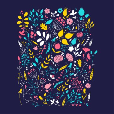 Elle çizilmiş çiçek öğeleri. Romantik yüzey tasarımı. 