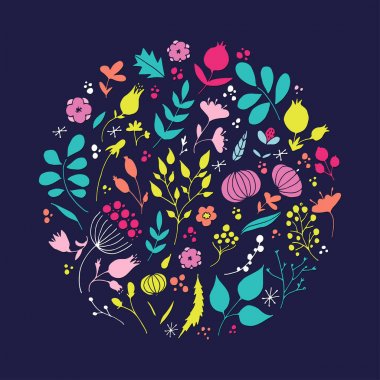 Elle çizilmiş çiçek öğeleri. Romantik yüzey tasarımı. 