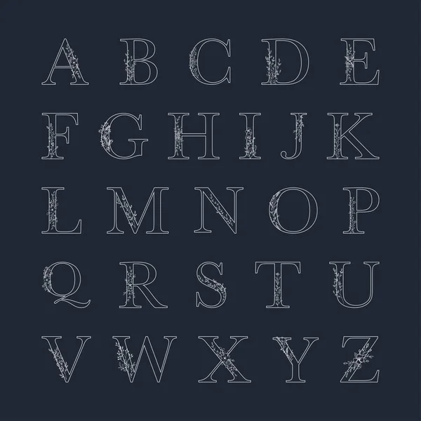 Mono lijn floral alfabet. — Stockvector