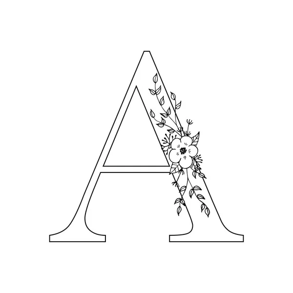 Blumenbuchstabe a. romantischer Schriftzug mit Blumen. — Stockvektor