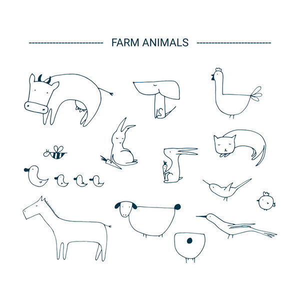 Farm animals clipart elements. 