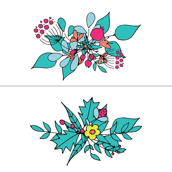 Handgezeichnete Blumensträuße. Romantische Gestaltungsrahmen mit Blumen. — Stockvektor