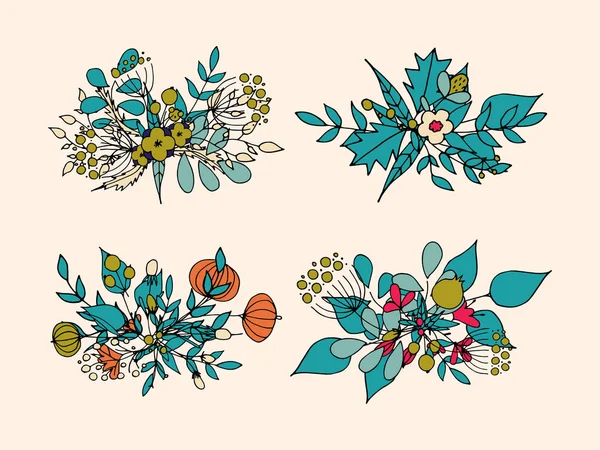 Handgezeichnete Blumensträuße. Romantische Gestaltungsrahmen mit Blumen. — Stockvektor