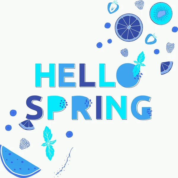Весенний плакат Hello разных оттенков синего . — стоковый вектор