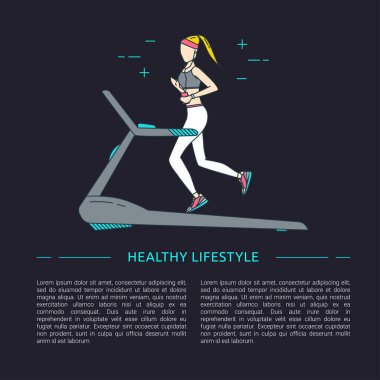 Satır tasarım konsepti ile kadın çalışıyor. Sağlıklı yaşam tarzı. 