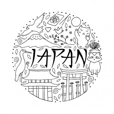 El daire şeklinde Japonya'nın sembolleri çizilmiş. Japon kültürünün bir