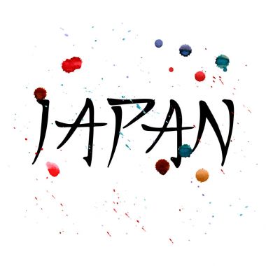 Sulu boya damla ile yazı Japonya el çekilmiş. 