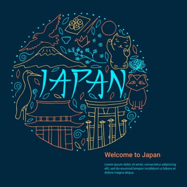 El daire şeklinde Japonya'nın sembolleri çizilmiş. Japon kültürünün bir