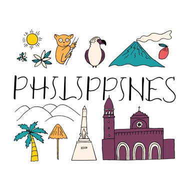 Filipinler izole vektör simgeler. Kültür ve mimari. 