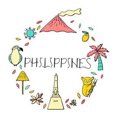 Filipinler izole vektör simgeler. Kültür ve mimari. 