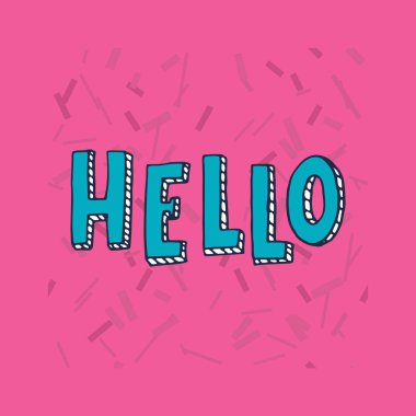 Tipografi Merhaba. Pembe bir arka plan üzerinde komik handdrawn harfler.