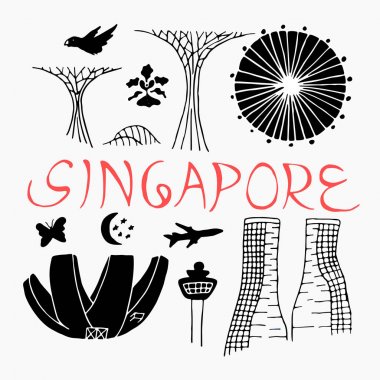 Singapur sembolleri ile izole vektör simgeleri. 