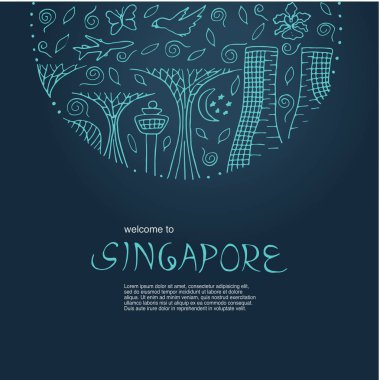 Singapur'a hoşgeldiniz. Singapur sembolleri. 