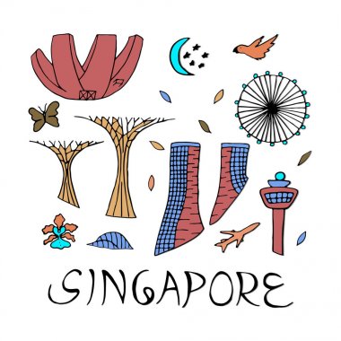 Singapur Icon set izole. 