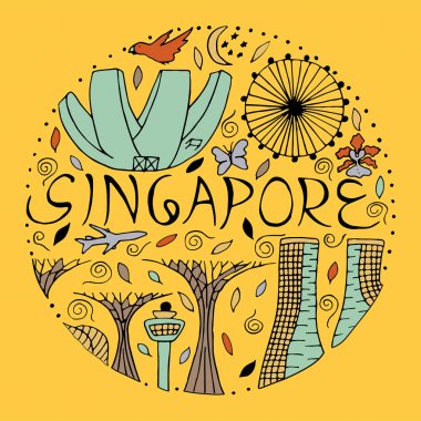 Elle çizilmiş vektör Singapur illüstrasyon. 