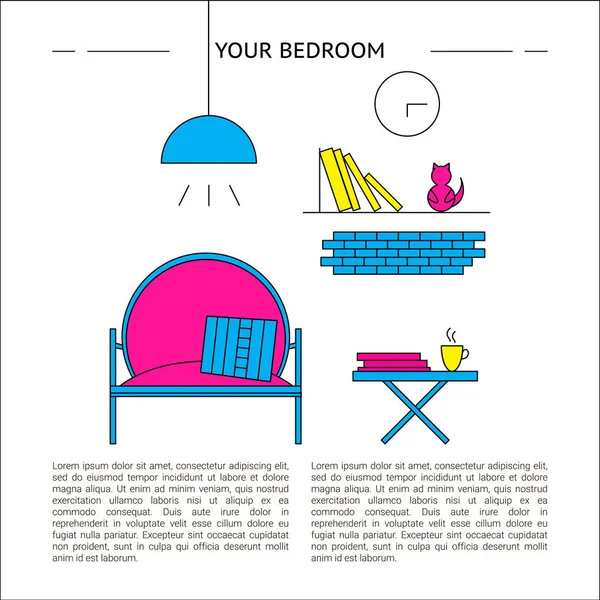 Concepto de diseño de interiores. Tu dormitorio . — Vector de stock