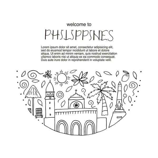 Concepto de diseño con símbolos principales de Filipinas . — Vector de stock